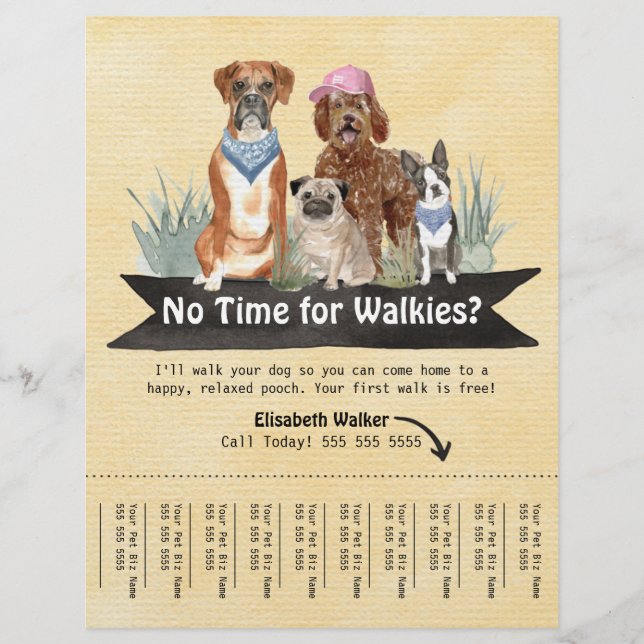 Svart banderoll för Cute Dog Walker Flyer Tear Lak (Framsidan)