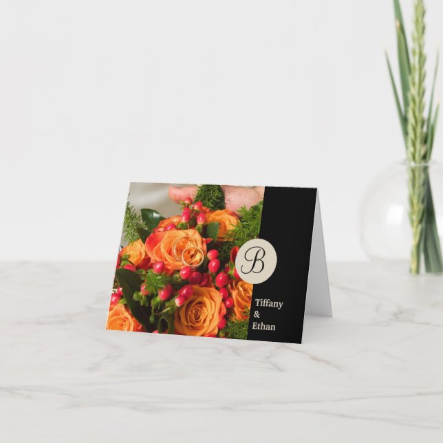 Svart bandfotomonogram på anpassningsbarna brev ta tack kort (Framsida)