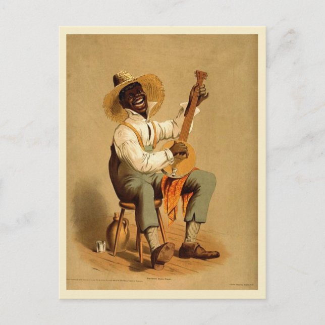 Svart banjo-spelare från 1910-talet vykort (Framsida)