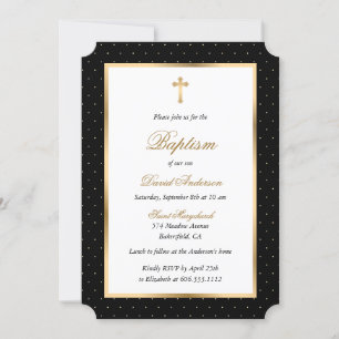 Svart Baptism i Elegant Kor i Polka dots Inbjudningar