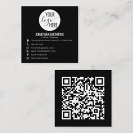 Svart Basic Professional Företag Logotyp QR-kod Fyrkantigt Visitkort