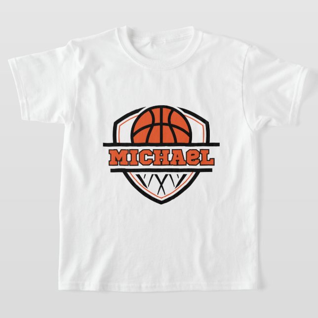 Svart basketboll för coola Orange Sports Kids T Shirt (Laydown)