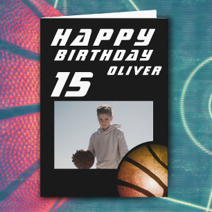 Svart basketboll pojke foto glad födelsedag kort