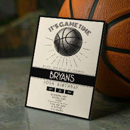 Svart basketbollsdag med enkel Vintage Inbjudningar