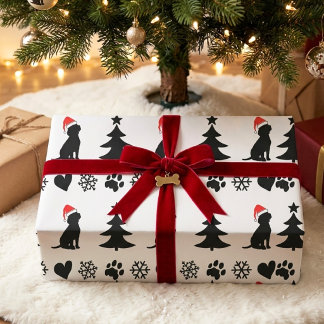 Svart Beagle Hund Jul Siluett Mönster Presentpapper