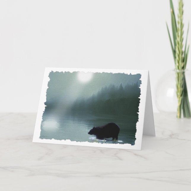 Svart Bear & Moonlight Greeting Card Kort (Framsida)