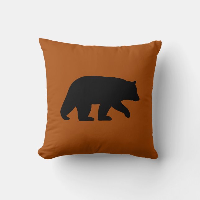 Svart Bear Silhouette Burnt Orange Vild Land Kudde (Framsida)