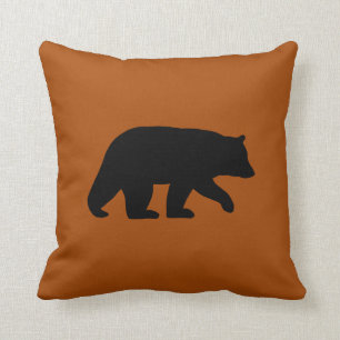 Svart Bear Silhouette Burnt Orange Vild Land Kudde