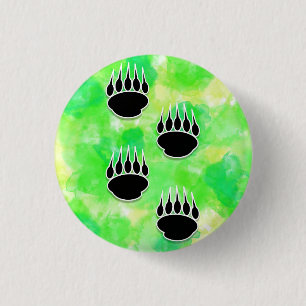 Svart Bear Tass avtryck Grönt Vattenfärg Knapp