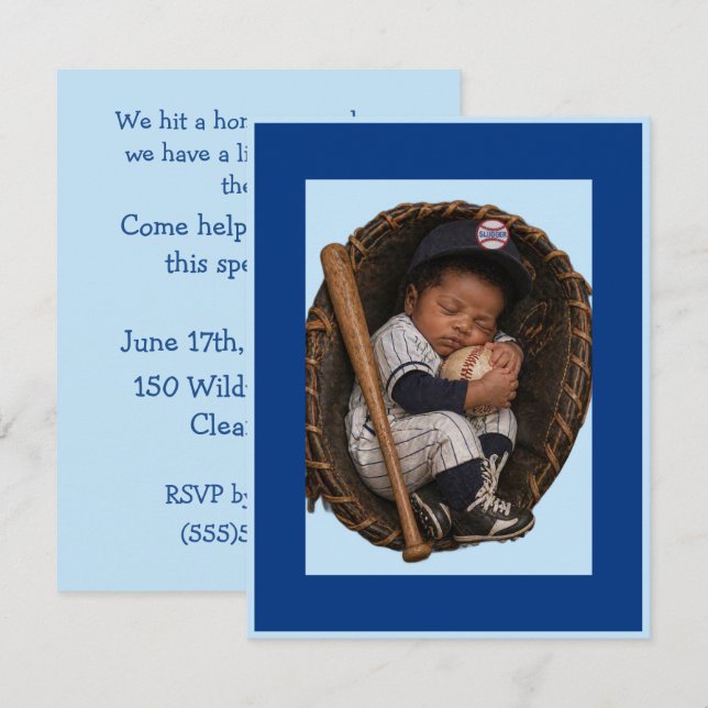 Svart Bebis Baseboll Baby Shower Digital Inbjudan (Fram/baksida)