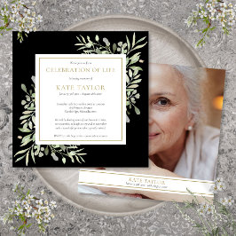 Svart begravningsfirande av livsfoto i fyrkant inbjudningar