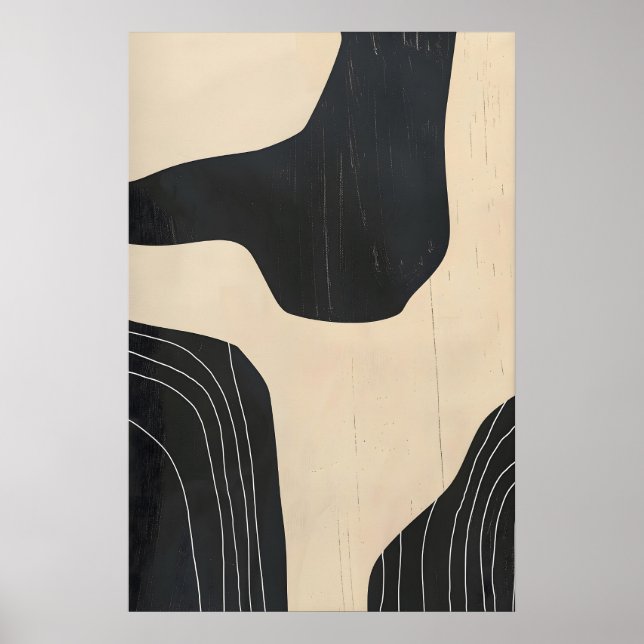 Svart & Beige Abstrakt Konst Giclée Tryck Modern (Framsidan)