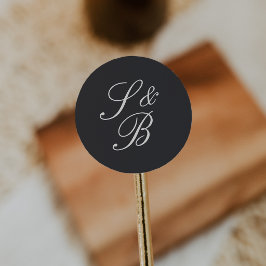 Svart & Beige Klassisk Monogram Bröllop Runt Klistermärke