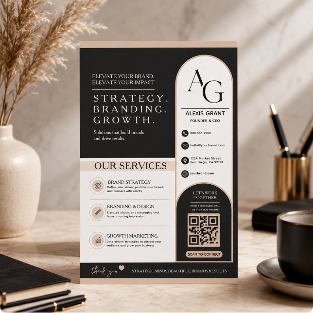 Svart Beige Lyx QR-kod Påminnelse om Möte Flygblad (Black Beige Luxury QR Code Appointment Reminder Flyer)
