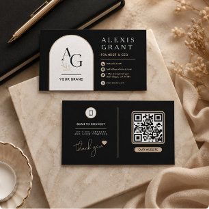 Svart Beige Lyx QR-varumärke Visitkort