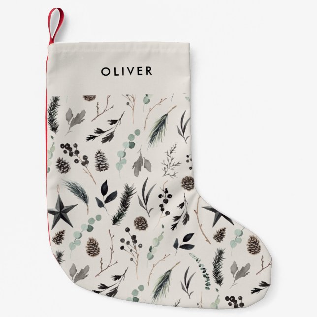 Svart beige, modern skandal, elegant jul liten julstrumpa (Framsidan)