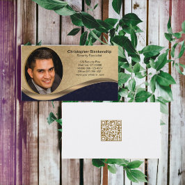 Svart & Beige Professionell Anpassad Foto QR-kod Visitkort