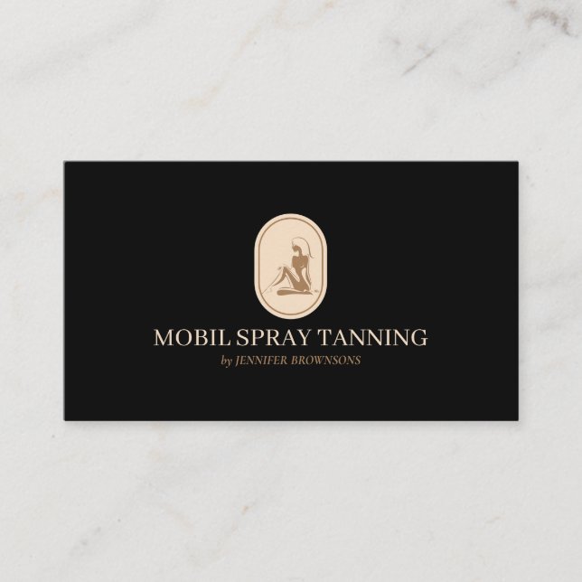 Svart Beige Spray Solbränna Skönhet Kroppsvård Visitkort (Framsida)