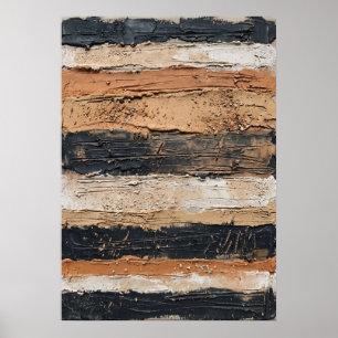 Svart Beige Texturerad Randig Affisch
