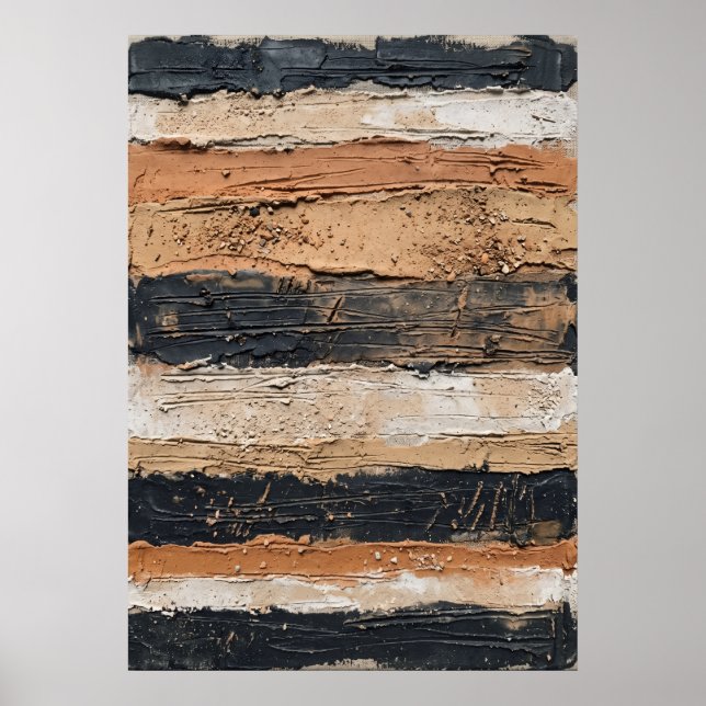 Svart Beige Texturerad Randig Affisch (Framsidan)
