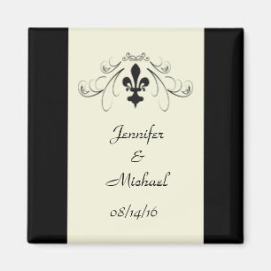 Svart benvit Fleur de Lis Bröllop magnet