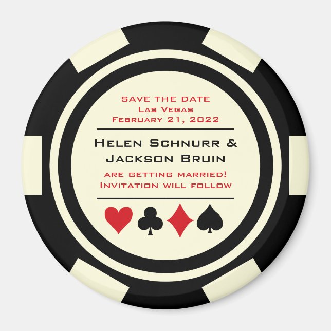 Svart Benvit Poker Chip Casino Spara datum Magnet (Framsidan)