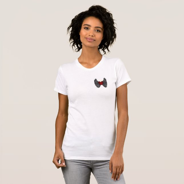 Svart Bevingad Gloria Hjarta  T Shirt (Hel framsida)
