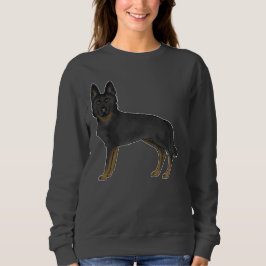 Svart Bi-Färgad Tysk Shepherd Söt Tecknad Hund T Shirt