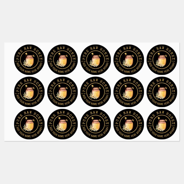 Svart Bihonung Etikett Metallisk Guld Text (Ark)