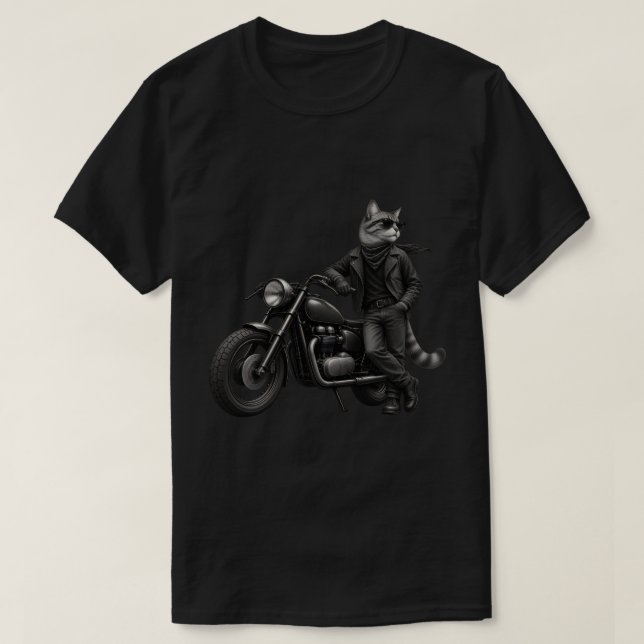 Svart Biker Cat Grafisk T-Shirt (Design framsida)