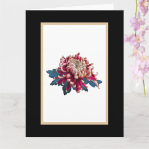 Svart bild av rött och gult krysanthemum kort