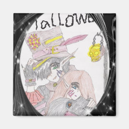 Svart bildruta-taloky Halloween par Teckning Magnet