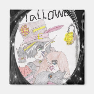Svart bildruta-taloky Halloween par Teckning Magnet