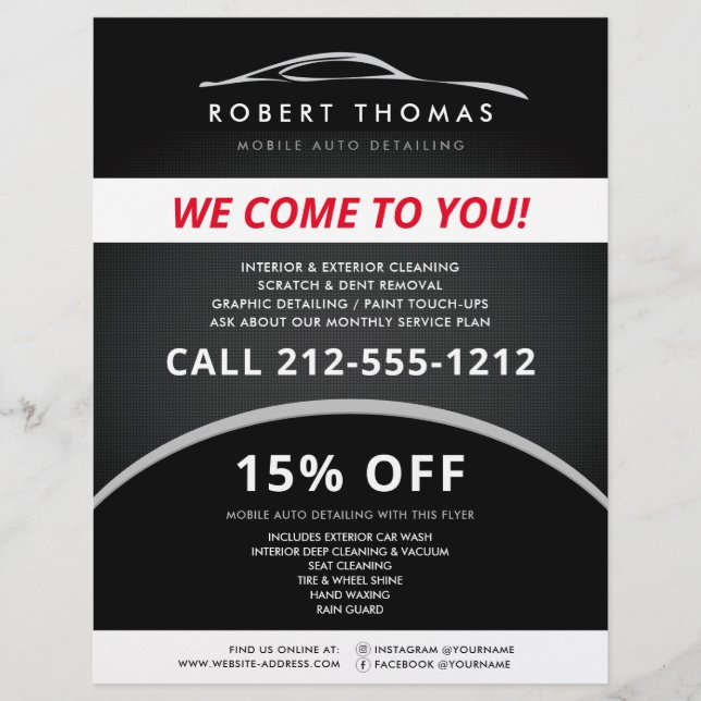 Svart Biltvätt, Bilreparation, Billamineringsfolde Reklamblad (Framsidan)