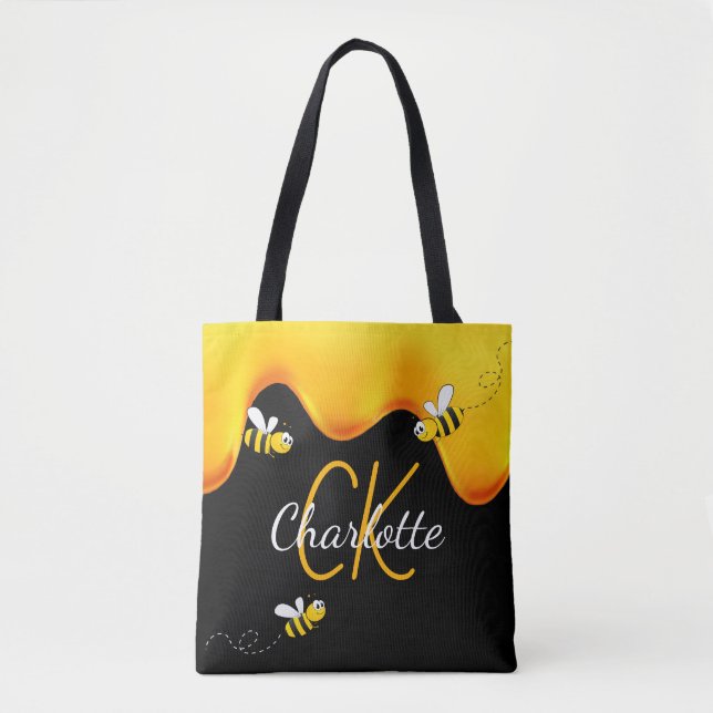 Svart bin honungsdroppar monogram tygkasse (Framsida)