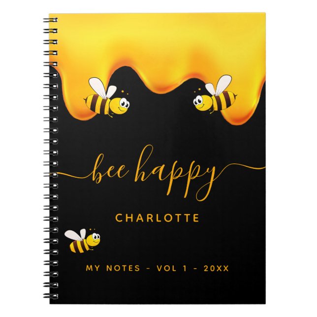 Svart bin lycklig humla honungsdagbok anteckningsbok (Framsidan)