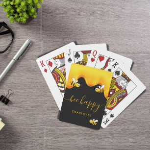 Svart bin lycklig humla honungsmonogram (söthonung casinokort