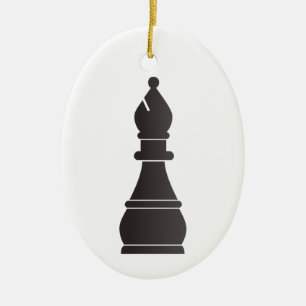 Svart bishopschackbiet julgransprydnad keramik