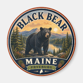 Svart Björn Fryeburg Maine Rund Magnet