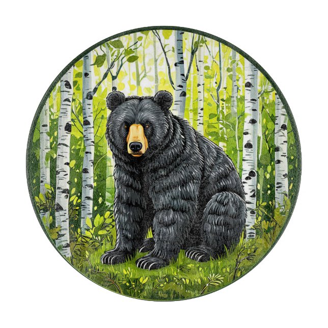 Svart björn i en björkskog (Framsidan)