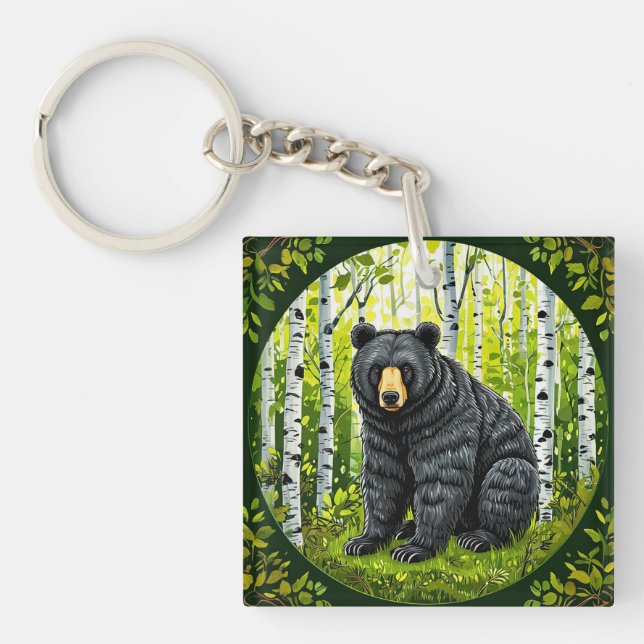 Svart björn i en björkskog (Framsidan)