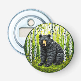 Svart björn i en björkskog flasköppnare