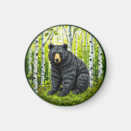 Svart björn i en björkskog magnet