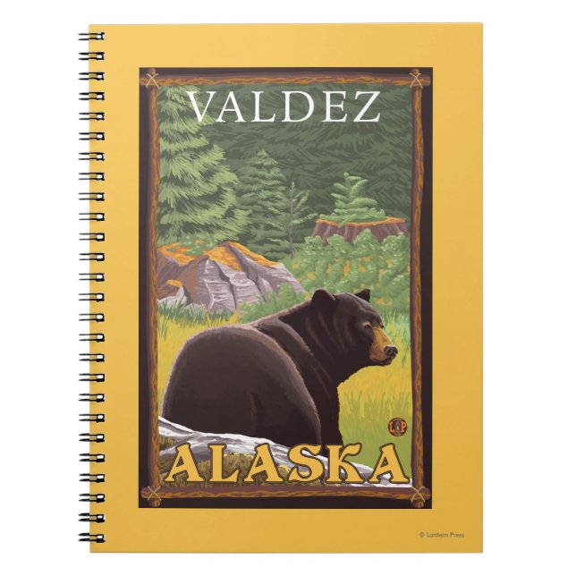 Svart björn i skog - Valdez, Alaska Anteckningsbok (Framsidan)