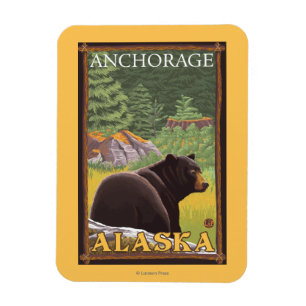 Svart björn i skogen - ankring, Alaska Magnet