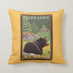 Svart björn i skogen - Fairbanks, Alaska Kudde