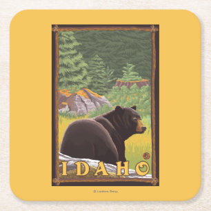 Svart björn i skogen - Idaho Underlägg Papper Kvadrat