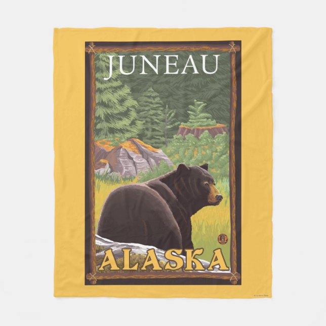 Svart björn i skogen - Juneau, Alaska Fleecefilt (Framsidan)