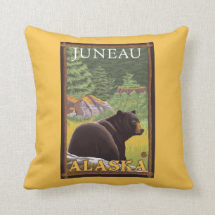 Svart björn i skogen - Juneau, Alaska Kudde