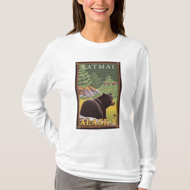 Svart björn i skogen - Katmai, Alaska Tee Shirt (Framsida)